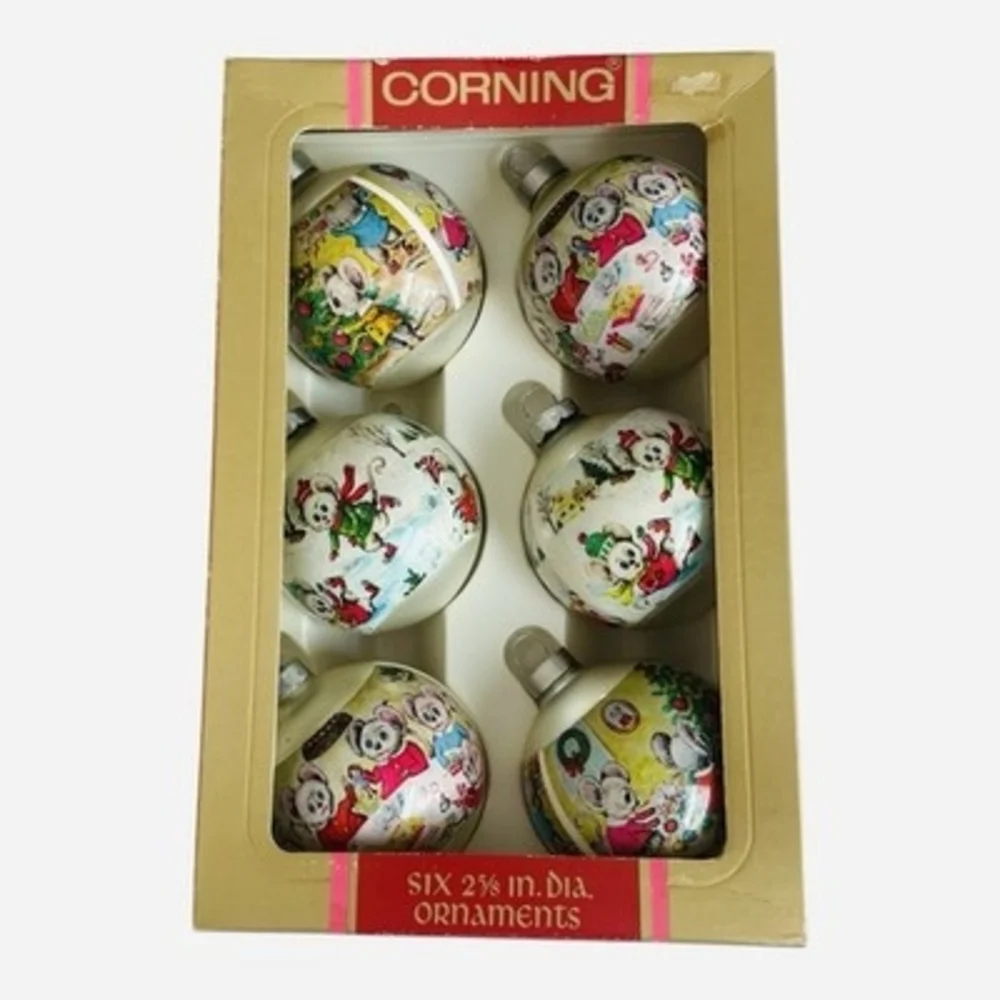 Corning Glass Works Mouse Family Christmas Ornaments 3